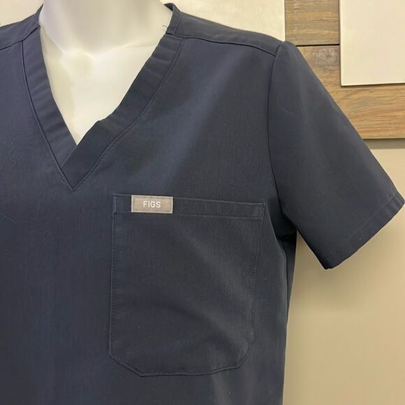 FIGS Technical Collection Navy Short Sleeve V-Neck Medical Scrub Shirt Pocket-XS - Picture 5 of 12